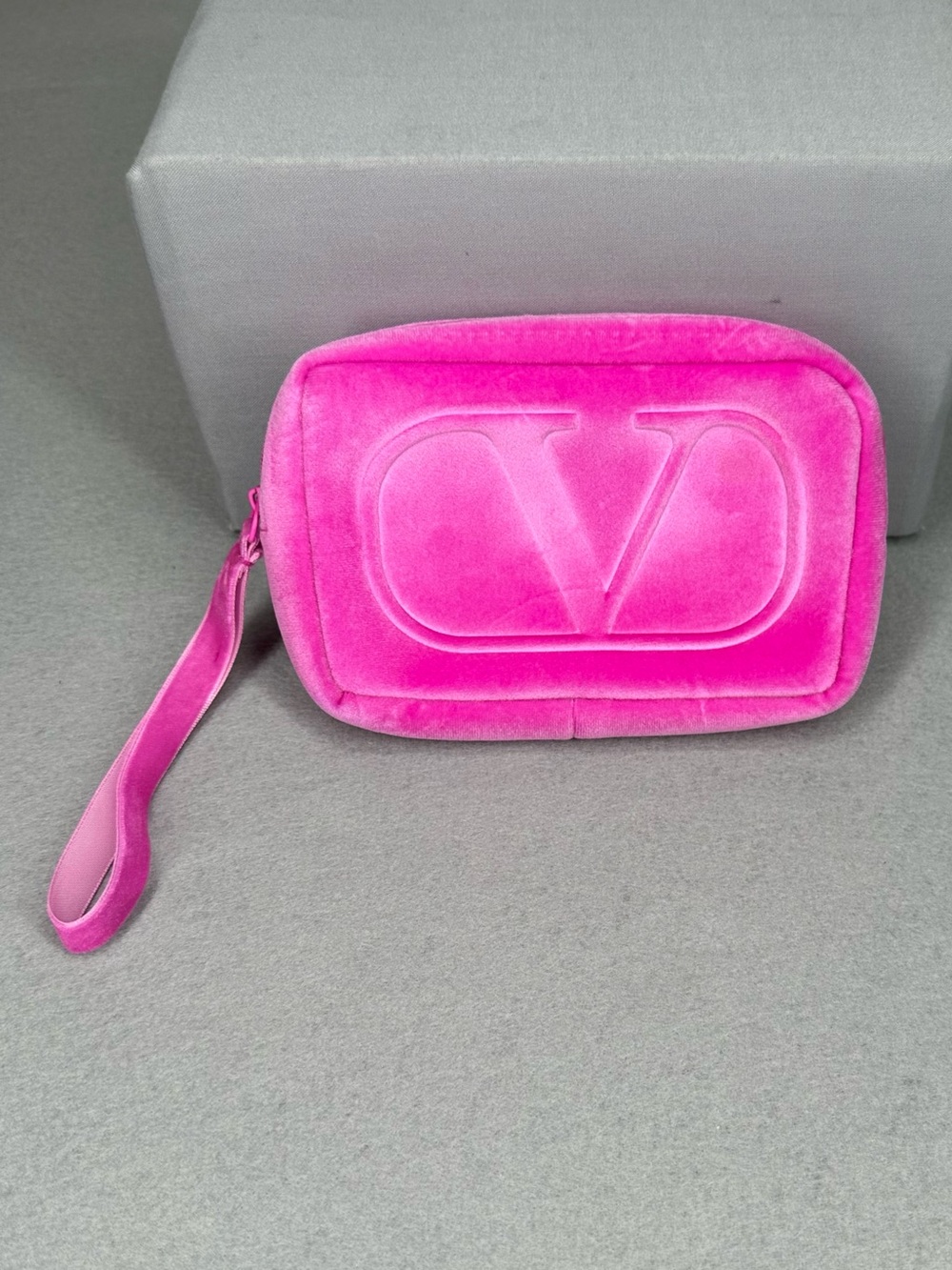 Valentino Beauty hot pink velvet travel pouch